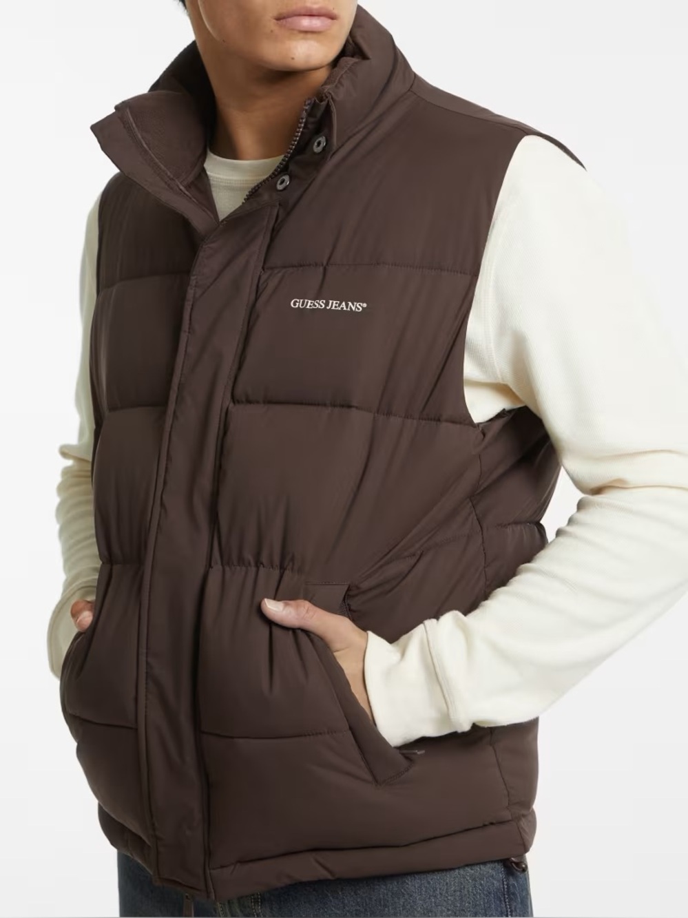 GUESS JEANS Regular Puffer Vest in Brown